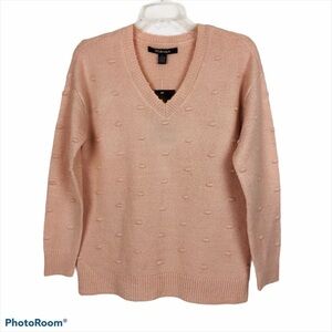 BY DESIGN Women’s Pullover Sweater Size Small V-Neck Blush Color Textured